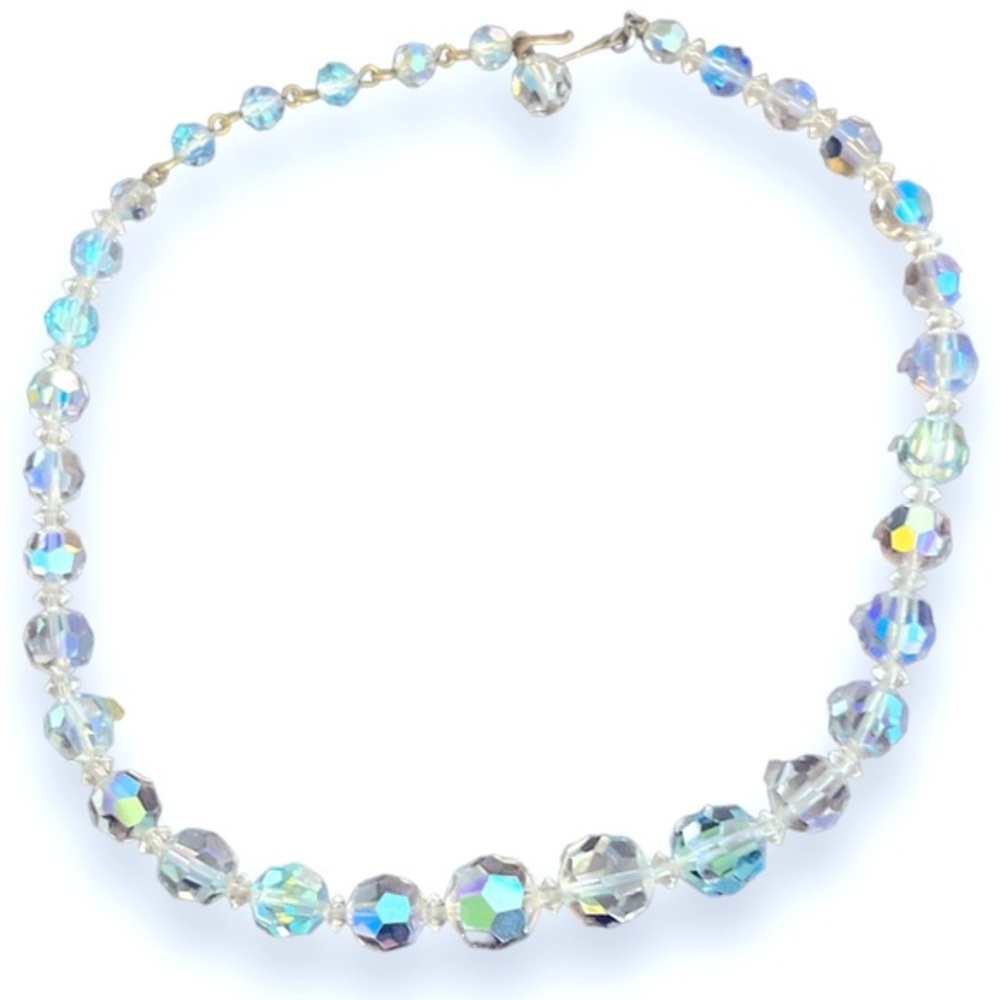 Vintage Coro Signed Clear AB Aurora Borealis Faceted Crystal Choker Necklace